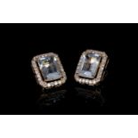Aquamarine and diamond stud earrings, 2 emerald cut aquamarines estimated 13ct, 4 claw set,