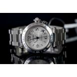 GENTLEMEN'S CARTIER PASHA C GMT 2377 SN 822412UF, round, silver dial with black gold hour markers,