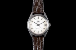 GENTLEMEN'S LONGINES ADMIRAL VINTAGE WRISTWATCH, circular silver dial with hour markers, date