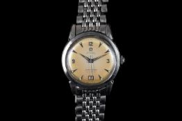 GENTLEMEN'S OMEGA AUTOMATIC SEAMASTER CALENDAR WRISTWATCH REF. 2627-7SC, circular peach patina