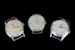 GROUP OF 3 VINTAGE LONGINES AND OMEGA WATCHES, longines calatrava, circular patina dial with gold