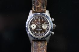 GENTLEMEN'S CLEBAR VINTAGE CHRONOGRAPH WRISTWATCH, circular patina twin register dial with square