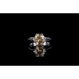 Solitaire cognac diamond ring, 1 round brilliant cut cognac diamond estimated 3.61ct, 6 claw set,