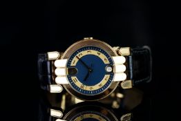 GENTLEMEN'S HARRY WINSTON 18CT GOLD DATE WRISTWATCH, circular blue and gold two tone dial with