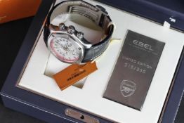 RARE GENTLEMEN'S EBEL ARSENAL FC SPECIAL EDITION 315/350 TEKTON CHRONOGRAPH FULL SET W/ BOX PAPERS