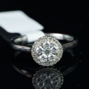 New Unused - Diamond cluster ring, six brilliant cut diamonds set with a border of diamonds, mounted