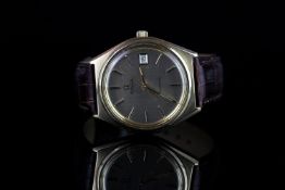 GENTLEMEN'S OMEGA DATE QUARTZ WRISTWATCH, circular brushed silver dial with gold hour markers and