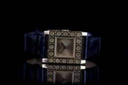 LADIES CHRISTIAN DIOR WRISTWATCH W/ BOX, square gold dial with gold hands in a 19mm gold plated