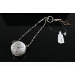 EARLY 20TH CENTURY GLASS AND METAL PENDANT GLOBE WATCH,white dial with black hands, black roman