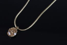 Golden yellow stone pendant, 17mm round fancy cut stone, , mounted in a heavy yellow gold mount