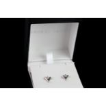 Cubic zirconia fancy earrings w/ box, stamped 18ct white gold, set with 2 cubic zirconias, stamped