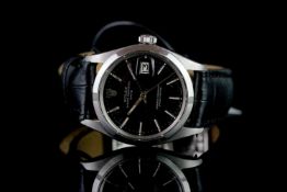 GENTLEMEN'S ROLEX OYSTER PERPETUAL DATE WRISTWATCH REF. 1500, circular black gloss dial with faceted