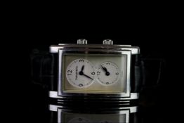 GENTS TIFFANY & CO TWIN TIMER SN 070260512, oblong,silver dial with black hands, black markers,33x25