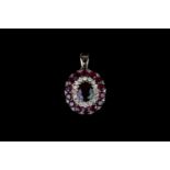 Ruby and Diamond Pendant, set with 1 oval cut ruby totalling 0.92ct, surrounded by 20 round