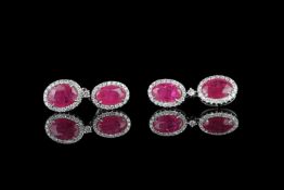 Pair of Ruby and Diamond earrings, set with 4 oval cut rubies totalling 4.06ct, 86 round brilliant