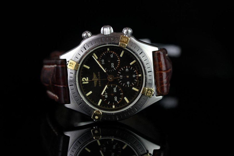 GENTLEMENS BREITLING CHRONOMAT WRISTWATCH REF. 80520N, circular grain bronze triple register dial - Image 2 of 5