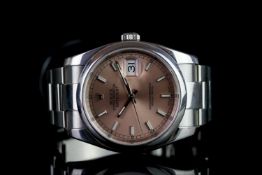 GENTLEMEN'S ROLEX OYSTER PERPETUAL DATEJUST WRISTWATCH REF. 116200, circular pink salmon dial with