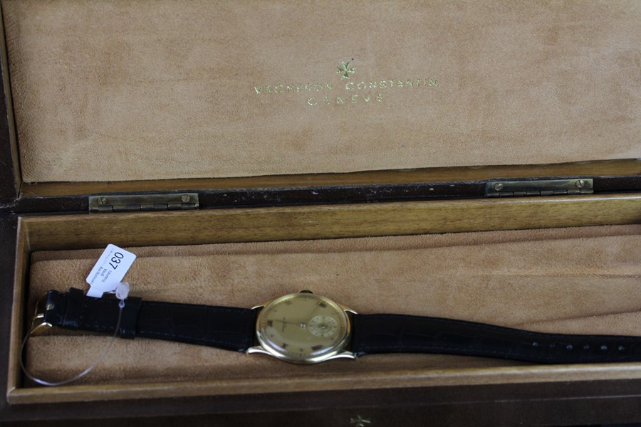 GENTLEMENS VACHERON & CONSTANTIN 18CT GOLD VINTAGE WRISTWATCH W/ BOX, circular gold two tone dial - Image 2 of 7