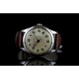 GENTLEMEN'S LONGINES VINTAGE STAINLESS STEEL WRISTWATCH, circular patina dial with Arabic numerals