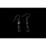 Pair of multi stone drop earrings, set with 4 coloured stones, approximate earring length 3cm,