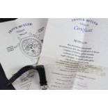 Franck Muller strap and paperwork, black leather strap with 18ct white gold pin buckle, paperwork