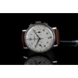 GENTLEMENS BAUME & MERCIER CHRONOGRAPH WRISTWATCH, circular off white twin register dial with a date