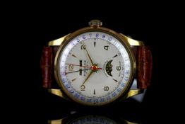 GENTLEMEN'S PIERCE TRI CALENDAR MOONPHASE WRISTWATCH, circular silver dial with a moonphase and a