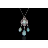 Opal and diamond necklace, centre cabochon cut opal approximately 10.5mm x 8mm, claw set within a