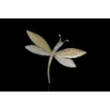 STUNNING DRAGONFLY BROOCH SET WITH A PAVE OF DIAMONDS AND YELLOW SAPPHIRES,67x 44 mm ,9ct un