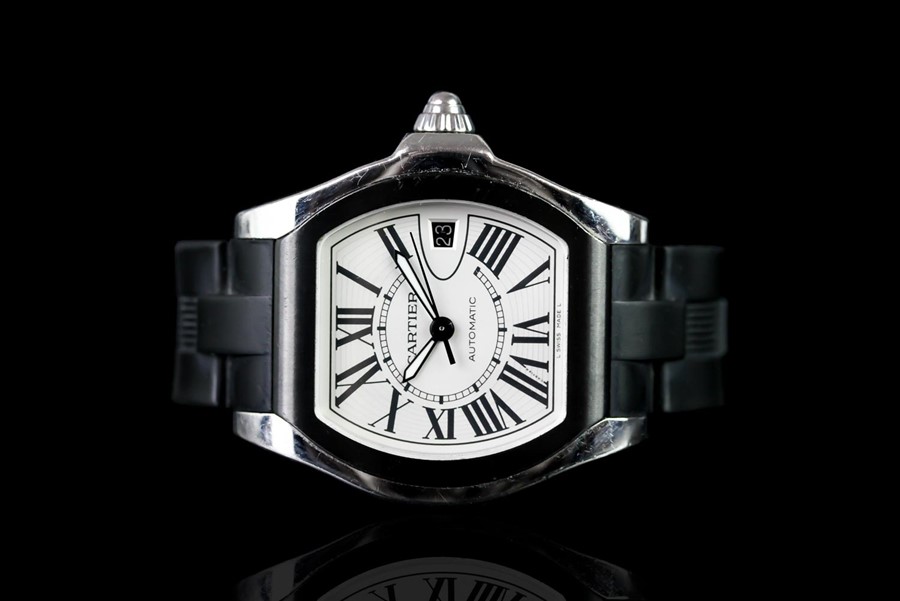 GENTLEMEN'S CARTIER ROADSTER AUTOMATIC WRISTWATCH W/ BOX & PAPERS REF 3312, tonneau shape silver - Image 2 of 6