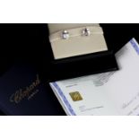 Pair of Chopard Happy Diamonds earrings w/ box & papers, square 18ct white gold earrings with a