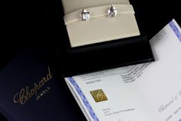 Pair of Chopard Happy Diamonds earrings w/ box & papers, square 18ct white gold earrings with a