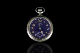 INGERSOL ECLIPSE POCKET WATCH,round,blue dial with two tone hands, off white arabic markers,small