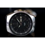 GENTLEMEN'S ZODIAC SEA WOLF RED DOT, round, black dial with illuminated hands, silver baton markers,