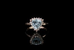 Aquamarine and Diamond ring, set with 1 trilliant cut aquamarine totalling 2.17ct, surrounded by