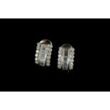 Baguette cut diamond half cuff earrings, total of 19 baguette cut diamonds, total of 28 round