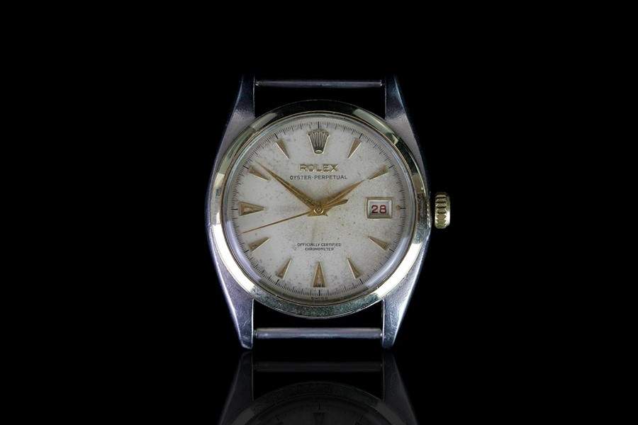 RARE GENTLEMENS ROLEX OYSTER PERPETUAL WRISTWATCH REF. 6105, circular patins dial with gold dagger - Image 2 of 3