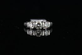 Three stone diamond ring, three brilliant cut diamonds, estimated 0.36/0.50/0.36cts, estimated