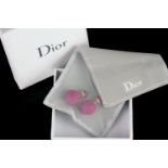 Pair of Dior Tribales earrings w/ box, pink spheres, approximate length 1 inch, comes with Dior