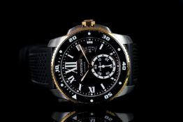 GENTLEMEN'S CALIBRE DE CARTIER DIVER'S WRISTWATCH W/ BOX & PAPERS REF 3729, circular black dial with