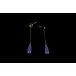 Pair of Lavender Jade drop earrings, set with 2 lavender jade stones, hallmarked 9ct yellow gold