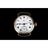 GENTLEMEN'S LONGINES SERMON TORQUAY 9CT GOLD VINTAGE TRENCH WATCH, white dial with roman numerals,