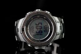 CASIO TRIPLE SENSOR VERSION 3, digital compass,barometer,altimeter,round,grey digital dial,black