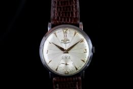 GENTLEMEN'S ENICAR ULTRASONIC VINTAGE WRISTWATCH, circular silver patina dial with arrow head hour