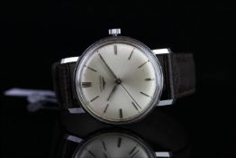 GENTLEMENS LONGINES VINTAGE WRISTWATCH REF. 7159, circular silver dial with silver baton hour