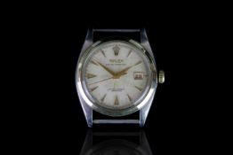 RARE GENTLEMENS ROLEX OYSTER PERPETUAL WRISTWATCH REF. 6105, circular patins dial with gold dagger