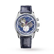 NEW UNUSED 2019 ZENITH EL PRIMERO Ref: 03.2040.4061/52. C700, blue dial. exposed escapement, twin