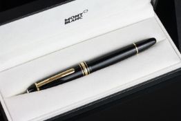 MONTBLANC MEISTERSTUCK FOUNTAIN PEN, black resin body with 3 gold plated rings, gold plated clip