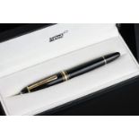 MONTBLANC MEISTERSTUCK FOUNTAIN PEN, black resin body with 3 gold plated rings, gold plated clip