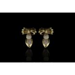 Diamond set bow drop earrings, 18ct yellow gold bow, bombe set diamond drop below, can be worn as